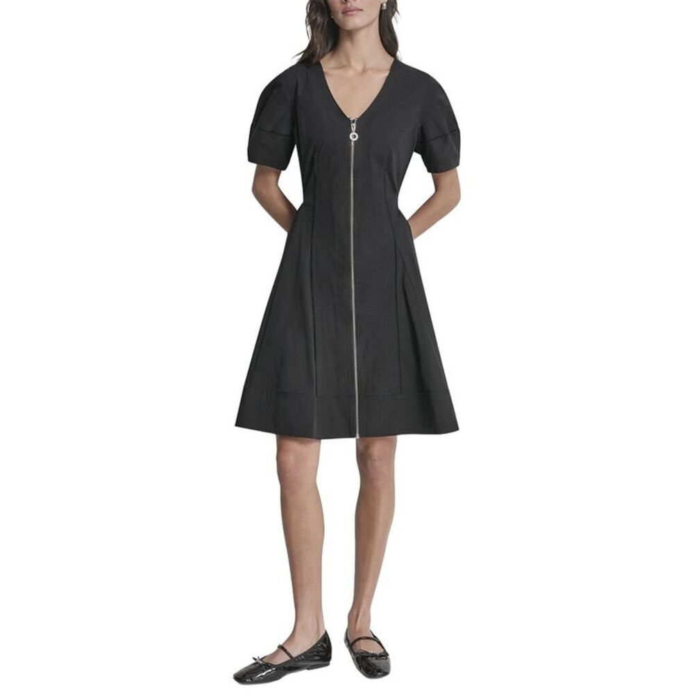 Dkny Womens Lantern Silky Stretch Poplin Dress, Black